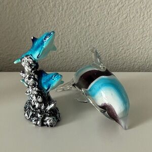 Artistic Glass Dolphin Sculpture with Teal and Silver Hues